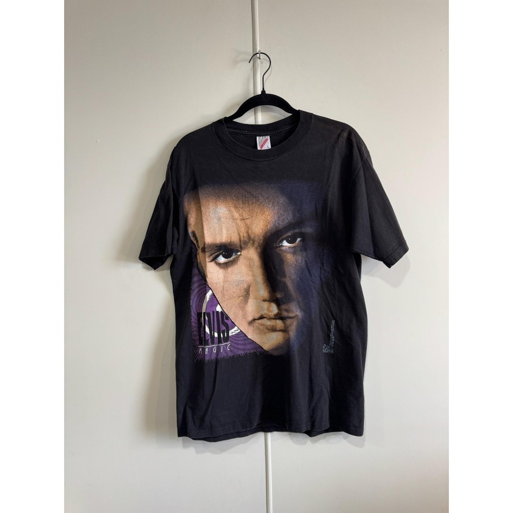 Vintage Elvis Magic Shirt Mens Medium Black Jerzees Face Graphic Tee T-Shirt 90s